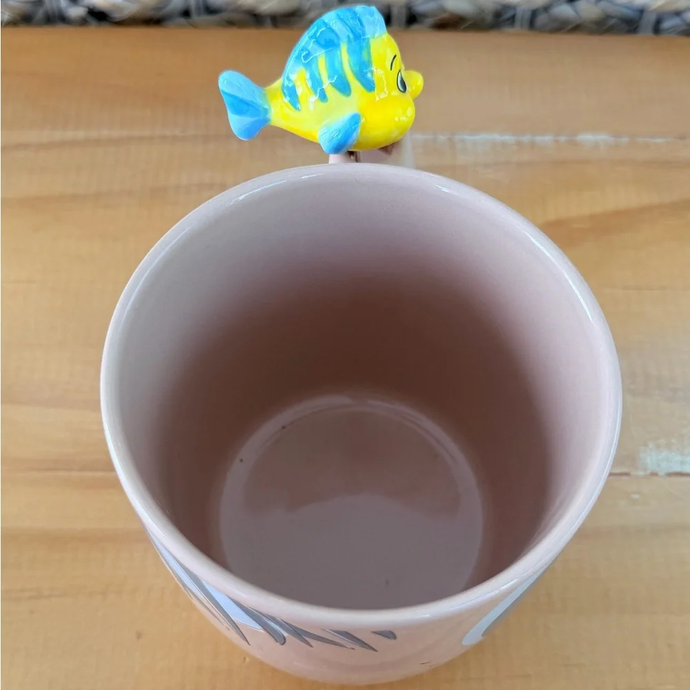DISNEY Ariel & Flounder Ceramic Mug w/Stirrer Little Mermaid Princess Sebastian